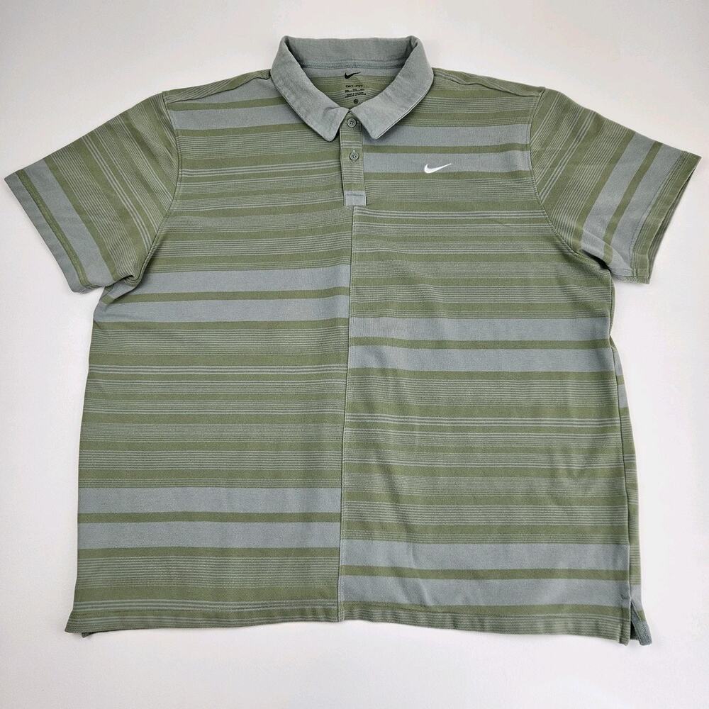 Nike Dri-FIT Unscripted Golf Polo Shirt Men's XXL Knit Striped Green Loose‎ Fit